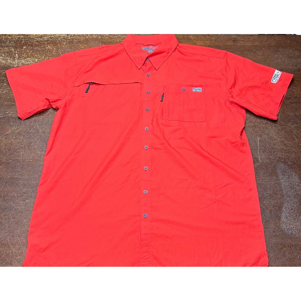 Drake Performance Fishing Mens Size XL Button Up Short Sleeve Shirt Red